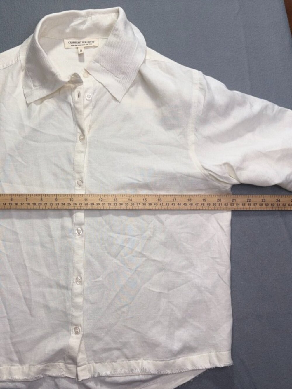 Current/Elliott White Collared Fringe Detail Blouse with Ties True Hemp Boho S - Picture 8 of 8